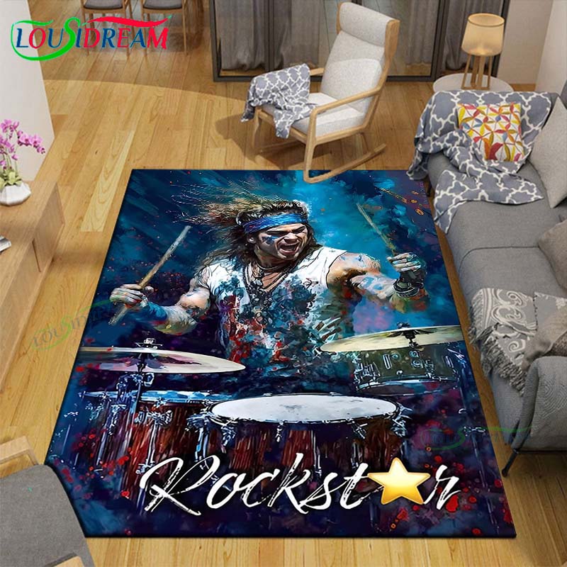 Fashion Music Drum Set Printed Carpet Outdoor Area Rug Non -slip Carpet Bedroom Decor Carpet for Living Room Birthday Gift