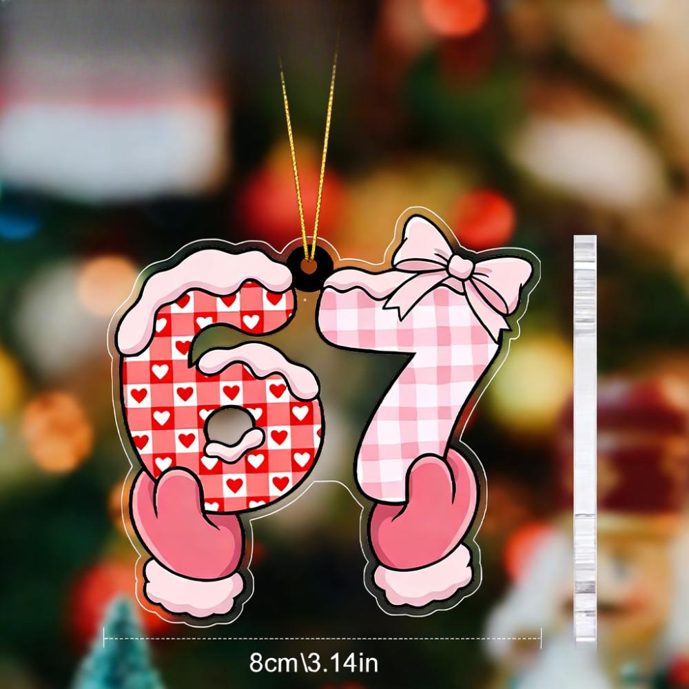 Valentine's Day 67 Number Acrylic Ornament - Transparent Pendants, Drops & Finials with 67 Pattern - Romantic 6 & 7 Couple Symbol 