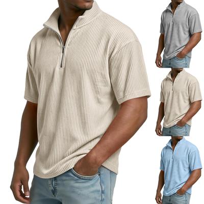 Herren Halbreißverschluss T-Shirt, Cord Kurzarmhemd, Sommer Locker Lässig Farbtop