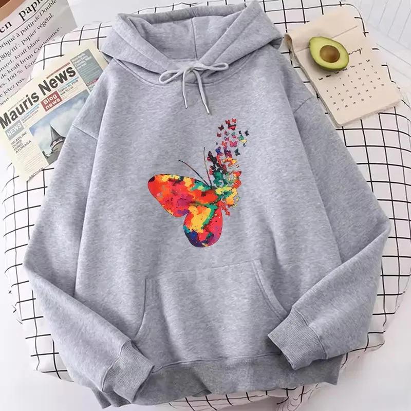 Gothic Vintage Colorful Butterfly Graphic Print Casual Women Hoodie Sweatshirt Women Autumn Winter Loose Daily Stylish Funny Top