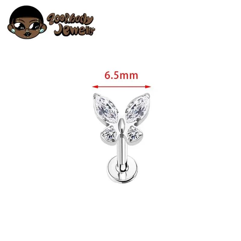 Titane G23 16G Labret Piercing Stud Lèvre Tragus Boucle d'Oreille Stud Oreille Zircon Papillon Cartilage Helix Medusa Monroe Bijoux de Corps