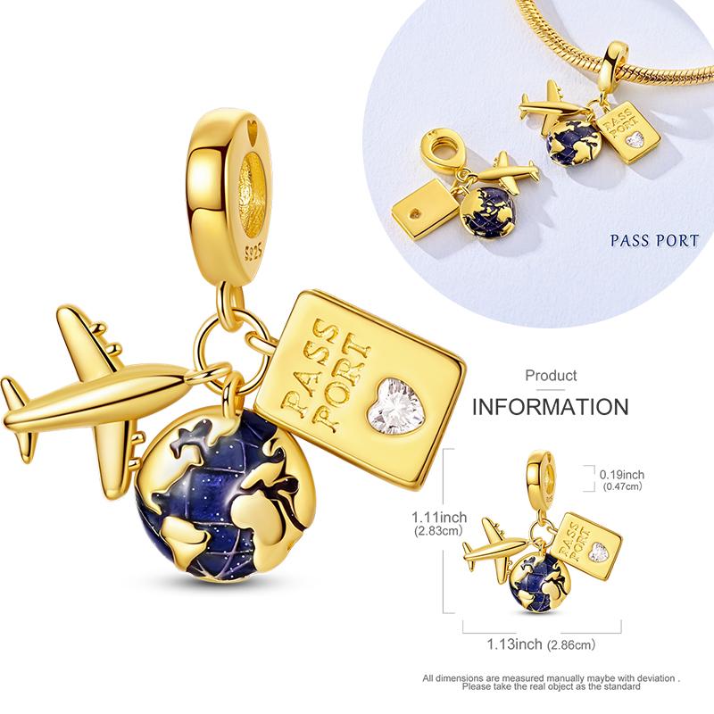 Charm Coppergolden Serie Airplane Balloon Bow Safety Chain Puppy Dog Gold Color Charms Beads Fit Bracelet Diy Jewelry Maing