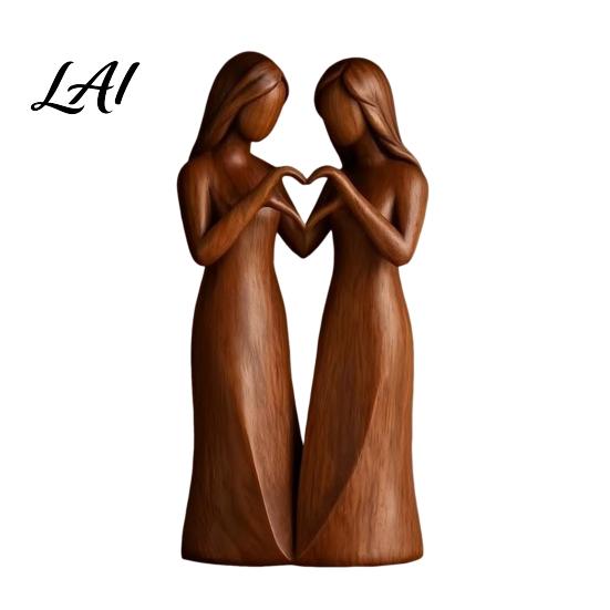 Nature Inspired Ornament Sisterhood Wooden Figurine Handcrafted Friendship Sculpture for Living Room Creative Displays Bedroom Tabletop Ornament