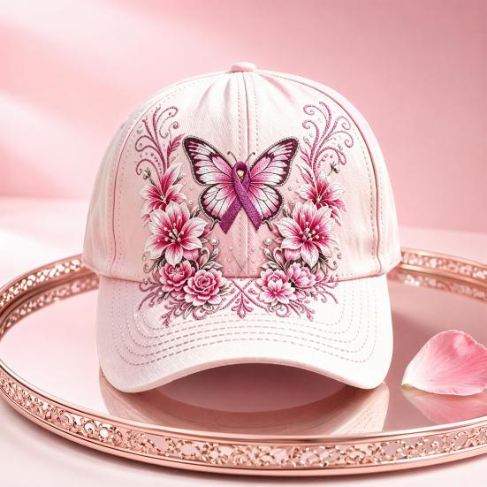 Bestickte Biene Baseballkappe mit Strass-Schleife, Muster aus Bienen und Schmetterlingen, Sonnenschutz mit gebogenem Schirm, Verstellbare Metallschnalle, Sportlich, für alle Jahreszeiten