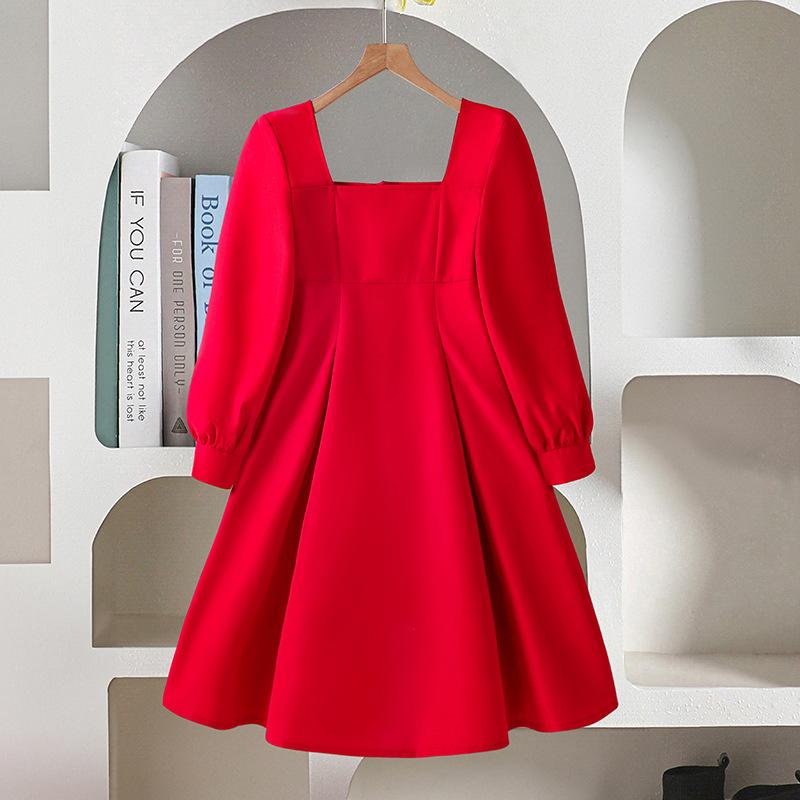 Girls' Fashionable Dress Autumn Elegant Square-neck Long-sleeved Dress for Children