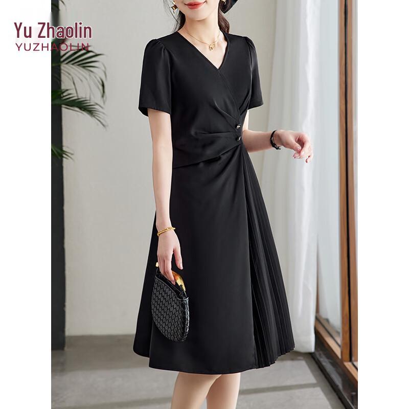 Yuzhaolin Women's French Style V-Neck Pleated A-Line Dress
