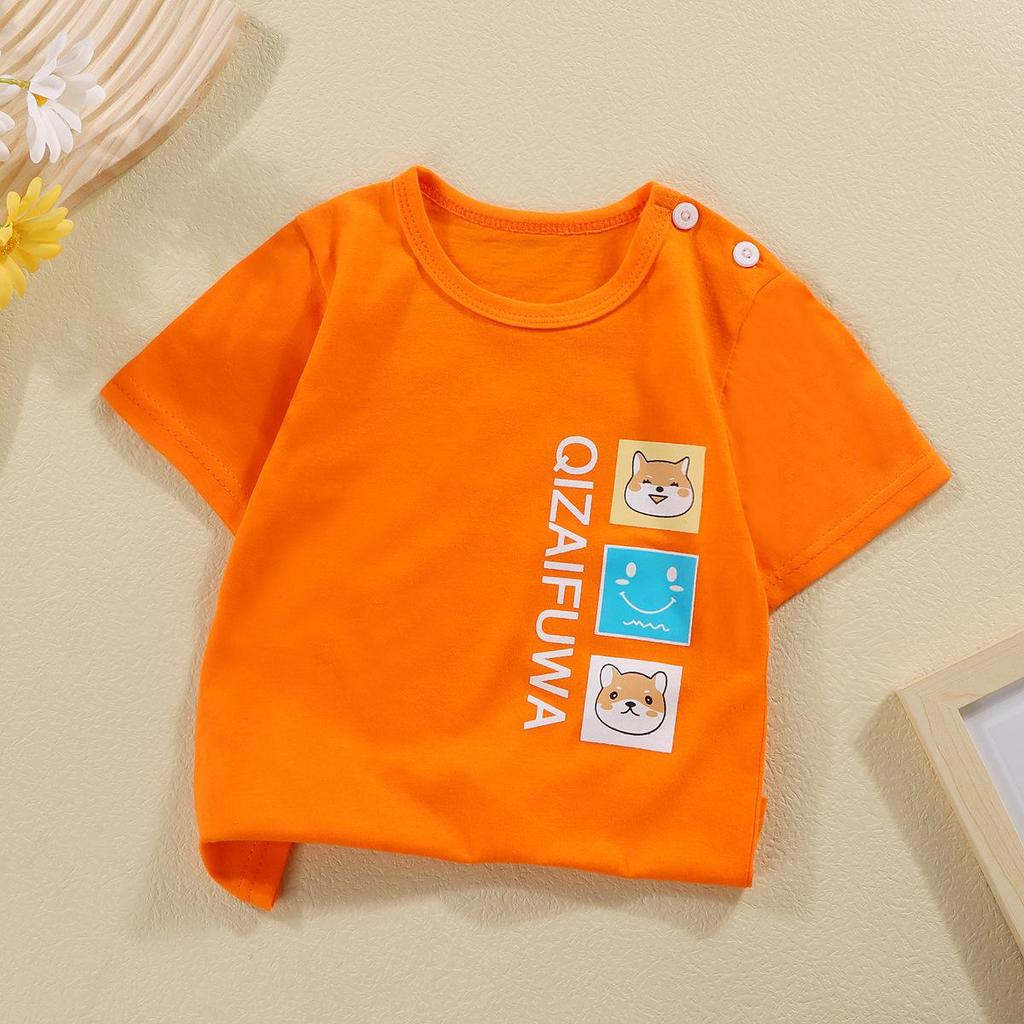 Children's Round Neck Pure Cotton Fun Short Sleeved Boys and Girls