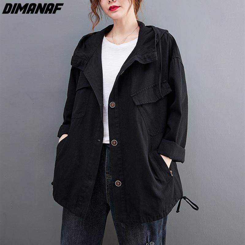 Dimanaf 2022 jaquetas grandes femininas com capuz algodão preto emendado casaco