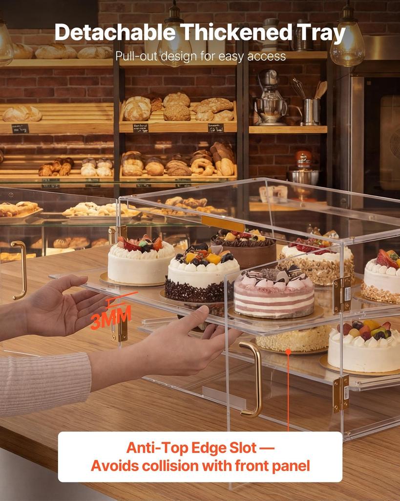 Bakery Display Case, 2-Tier Commercial Countertop Pastry Display Case, Clear Acrylic Bread Box for Kitchen, Party Cake Cabinet with Magnetic Rear Door