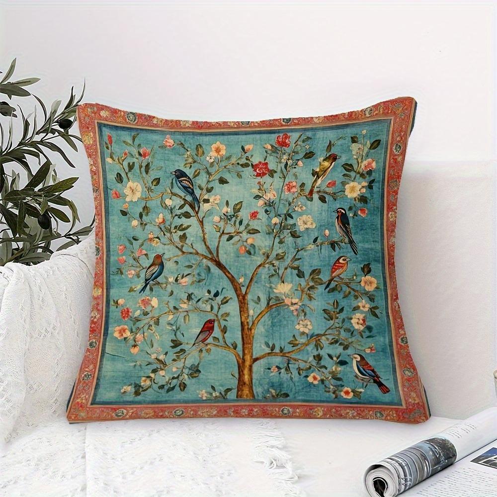Exquisite Floral and Bird-Printed Pillowcase for a Touch of Nature's Beauty Sofa cushion cover, home decoration, 2D printing