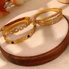 CARLIDANA Fashion Jewelry New Style Zircon Clip Bangle Gold Plated Women C-Shaped Opening Stainless Steel Non-Fading Bracelet