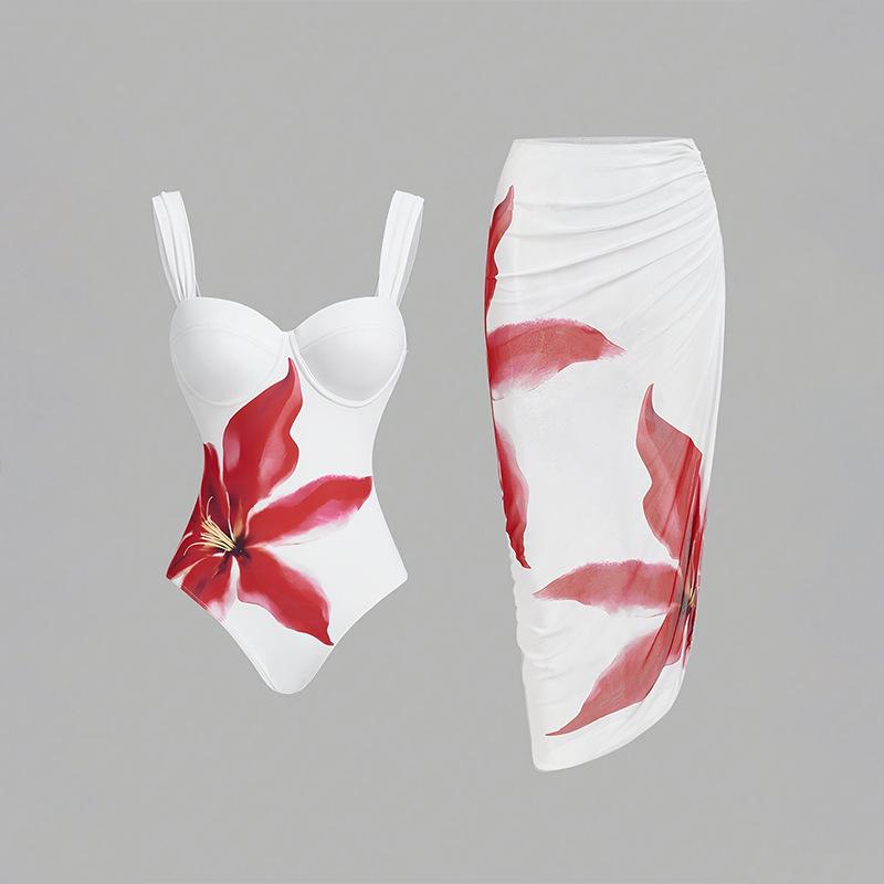 

2025 Women s European & American Print Beach Skirt Bikini Set: Sexy Swimwear S