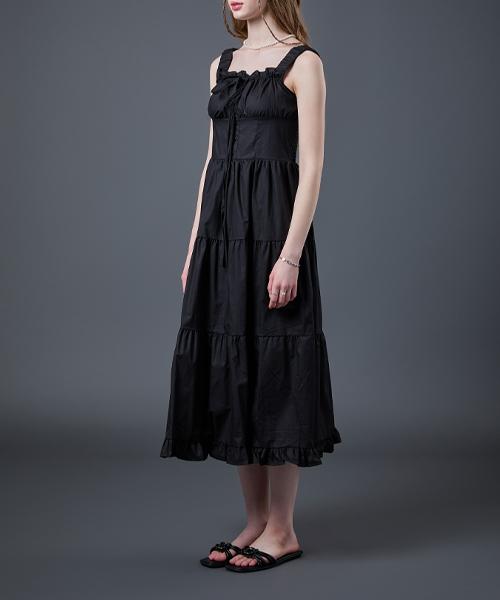 Sitipabjeu [Cp] Rustling Ribbon Layered Summer Sleeveless Dress [Black] Kcl.