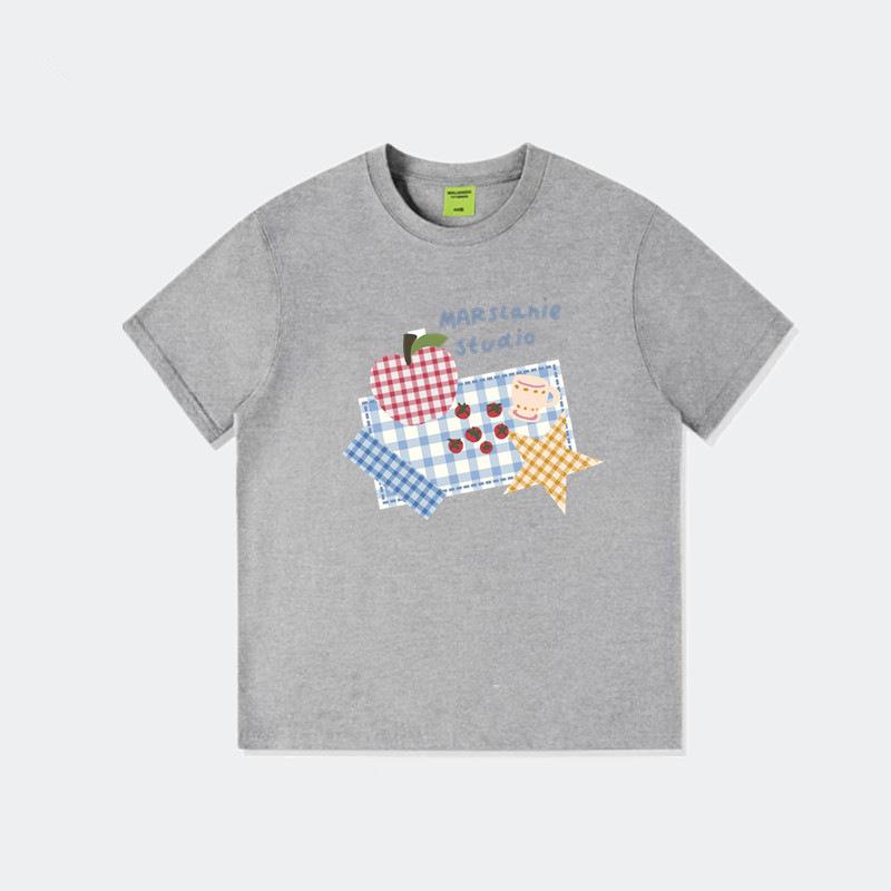 Pure cotton European goods American retro short-sleeved t-shirt women's summer loose fat mm lazy niche design half-sleeved top