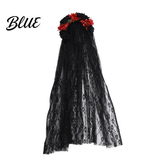 Lace Hairband Gothic Style Hair Hoop Hollow See-Through Headband with Simulated Flowers And Women Accessory Black Veil Halloween Day of The