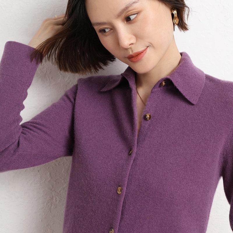 New POLO Collar Shirt for Women, Fashionable Loose Long-sleeved Knitted Cardigan, Temperament Lapel Jacket, Women's Sweater