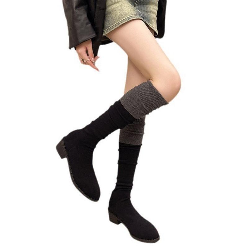 

Осень и зима новая модная обувь большого размера ботинки на толстой подошве тонкие ботинки ботинки-носки ботфорты эластичные ботинки женщины 42 черный серый