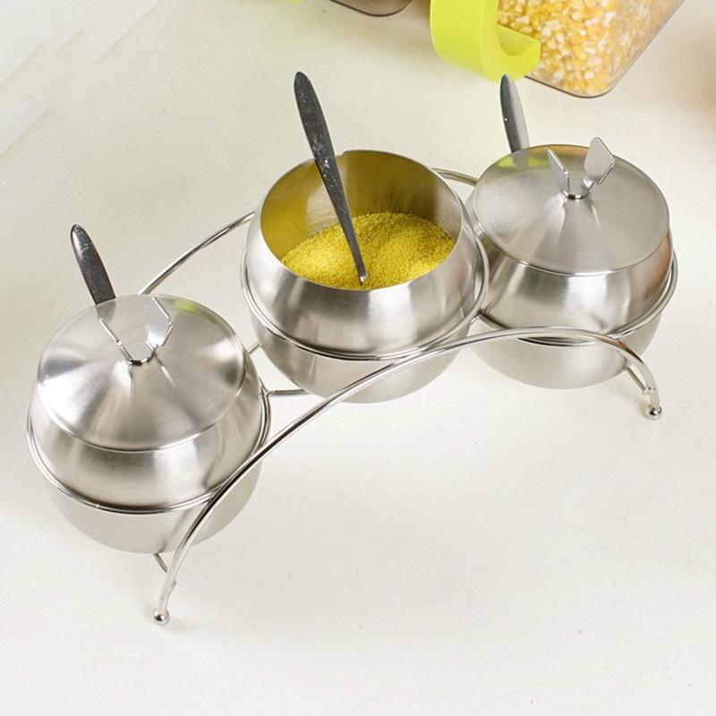 

7 шт./набор кухонных принадлежностей в форме яблока из нержавеющей стали, горшок для специй, контейнер для соли, сахара, банки для сервировки, ложки для горшков A