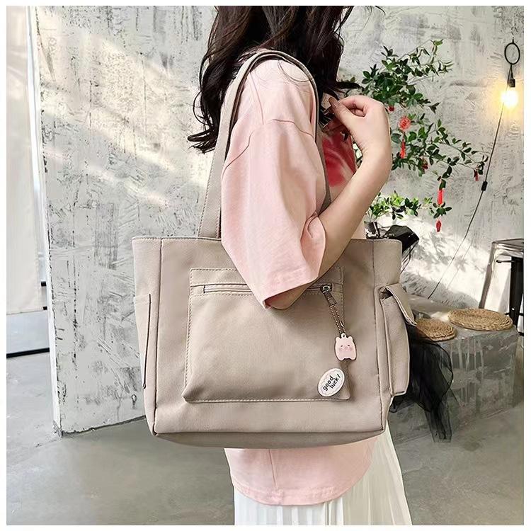 Lazy wind solid color canvas bag small fresh student bag commuter large capacity portable shoulder tote bag women
