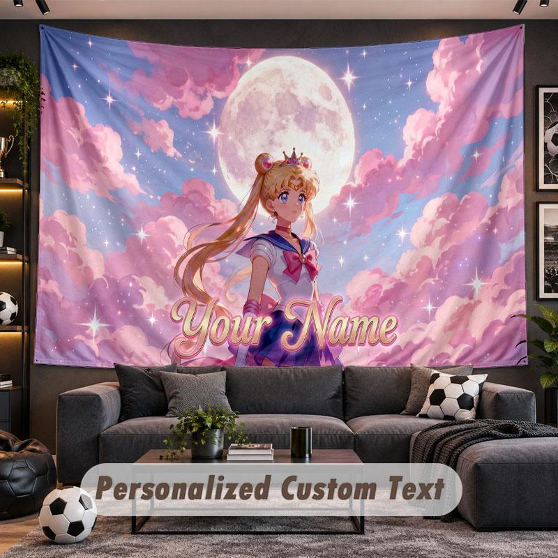 Wall Hanging Tapestry Custom NameSailor Moon Pattern Personalized Printed Fabric Wall Decor