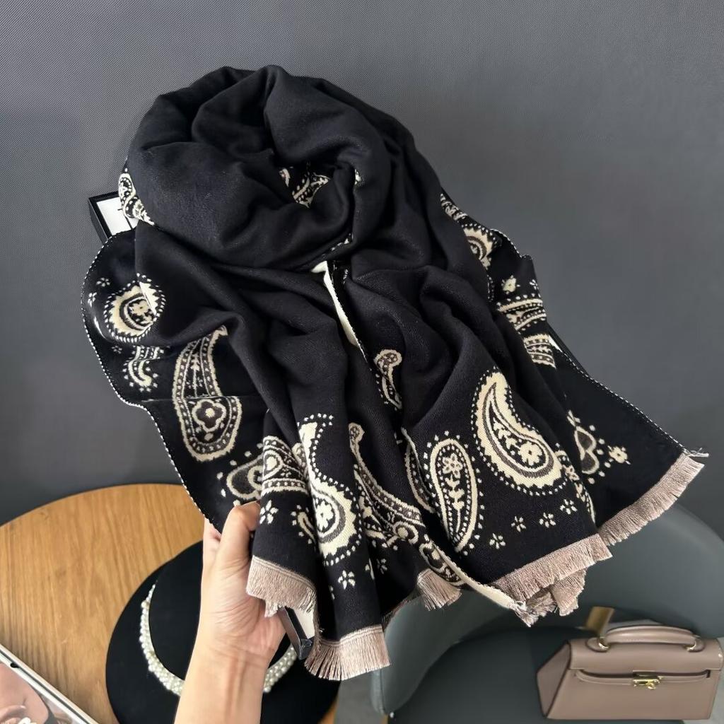 Bohemian Style Double-Sided Faux Scarf Thickened Warm Fashion Outdoor Travel Office Shawl Wrap