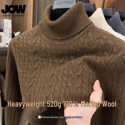 JOW Herren 100% Australische Merinowolle 520g Verdickter Rollkragenpullover