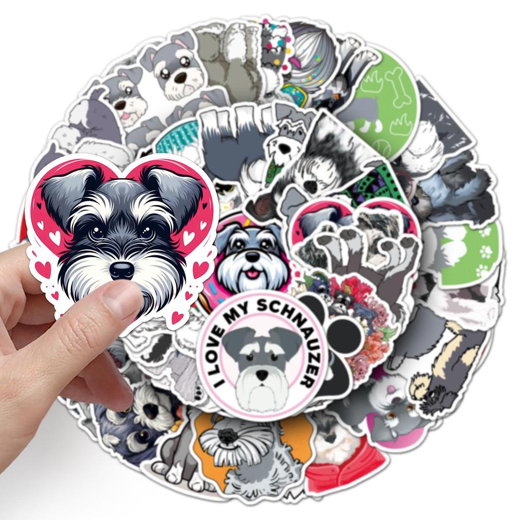 50 Cute Schnauzer Stickers: Adorable Cartoon Dogs & Puppies for Water Bottles, Journals & More