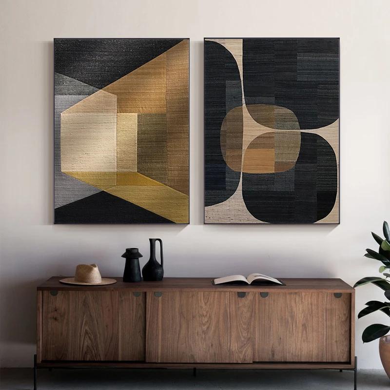 Dipinti su Tela Combinazione di Colori Astratti Poster Geometrico Marrone Arte Murale Moderna Immagini per Decorazione Soggiorno Ufficio