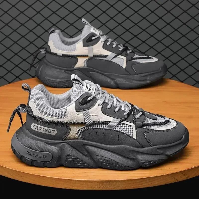 Fashion Men's Shoes Mesh Breathable Sports Shoes Trend Lace Up Board Sneakers Platform Casual Running Dad Shoes Zapatillas Hombre