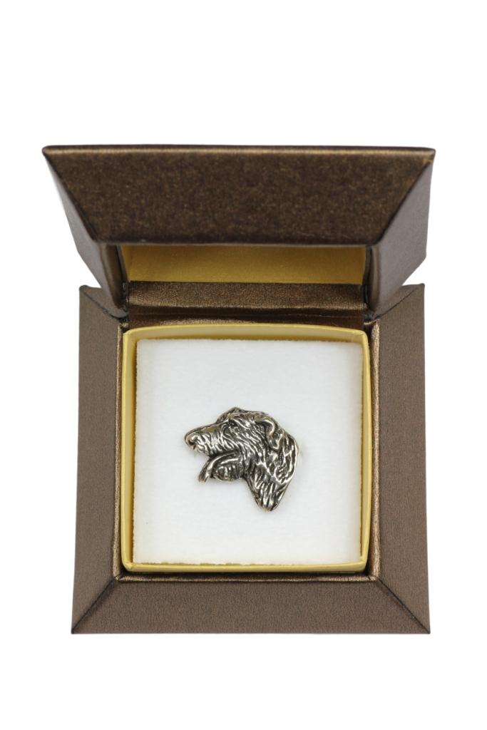Irish Wolfhound II - Dog brooch in a gift box, elegant pin, lapel pin for Art-Dog brand jacket