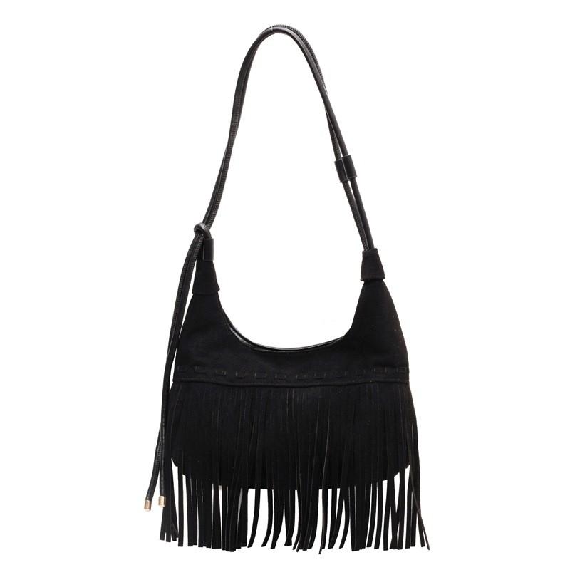 Ielgy Leather Fringe Ladies Fashion Texture Retro One-Shoulder Cross-Body Simple