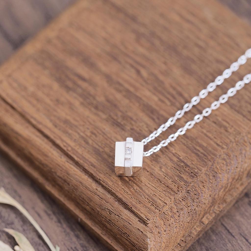 Cloud-jewelry Miniature White Box Necklace Pendant for Women [Wooden Gift Box Included] Sterling Silver 925 GBN-1C