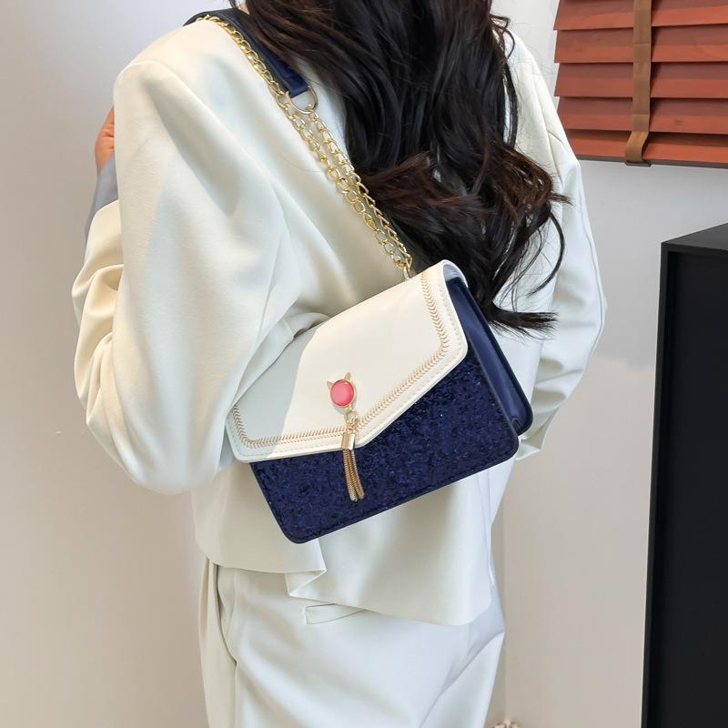 Today's popular design sense contrasting color chain women's bag new fashion messenger bag high-end single shoulder armpit bag