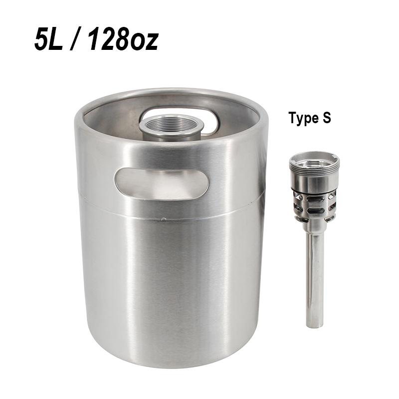 Mini Keg 5L/128OZ with Type S/D Spear Single Wall Portable Works Craft Beverage Kombucha Nitro Coffee Seltzer