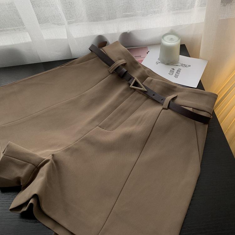 

Повседневные женские шорты А-силуэта с высокой талией, шикарные офисные женские шорты с поясом, винтажные женские брюки, весна-лето XS хаки