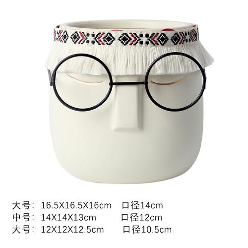 Creative Abstract Black Frame Glasses Head Ceramic Flower Pot Vase Succulents Cactus Potted Garden Decor Human Face Flower Pot