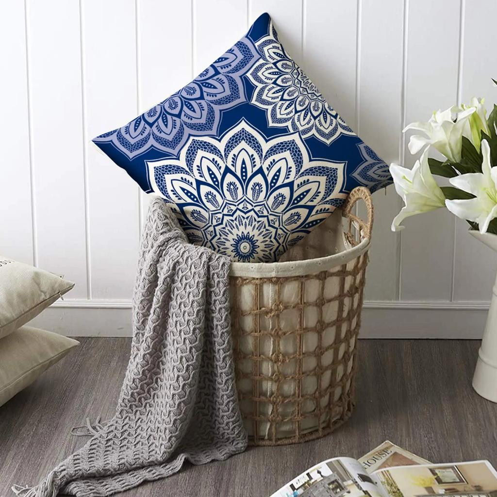 Dark Blue Geometric Petal Linen Pillowcase Sofa Cushion Cover Home Decoration Can Be For You 40X40 45X45 50X50 60X60