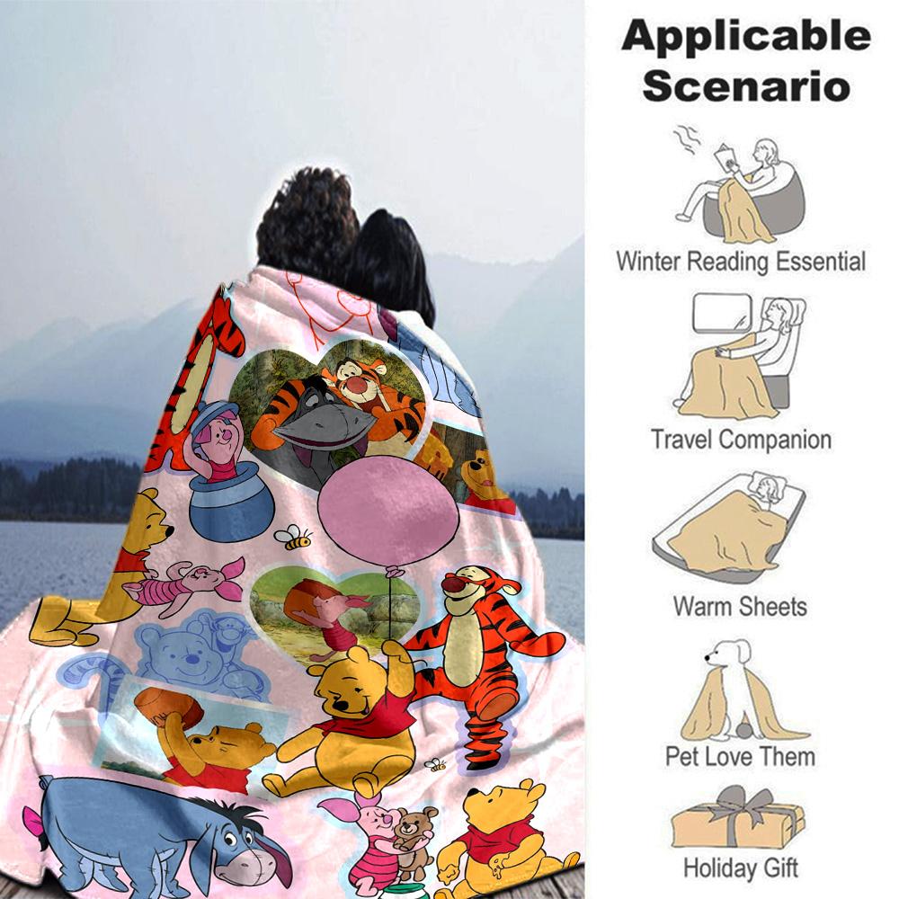 Pooh Friends Adventure Flannel Blanket Super Soft Warm Cozy Blanket For Sofa Bed Office Travel Allseason Home Decor Gift