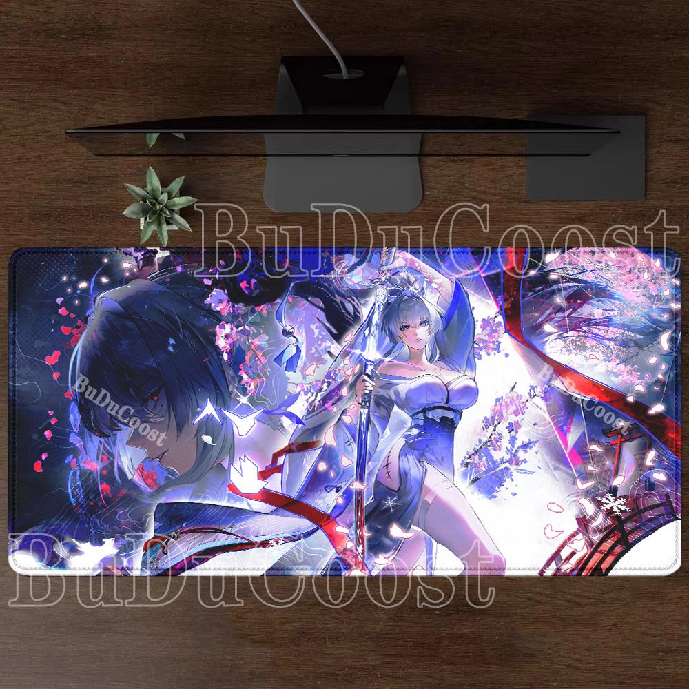 Gaming Wuthering Waves Hiyuki Mousepad Gaming Office Keyboard XXL Mouse Pad Anime Sexy Girl Rubber HD Printing Overlock Desk Mat