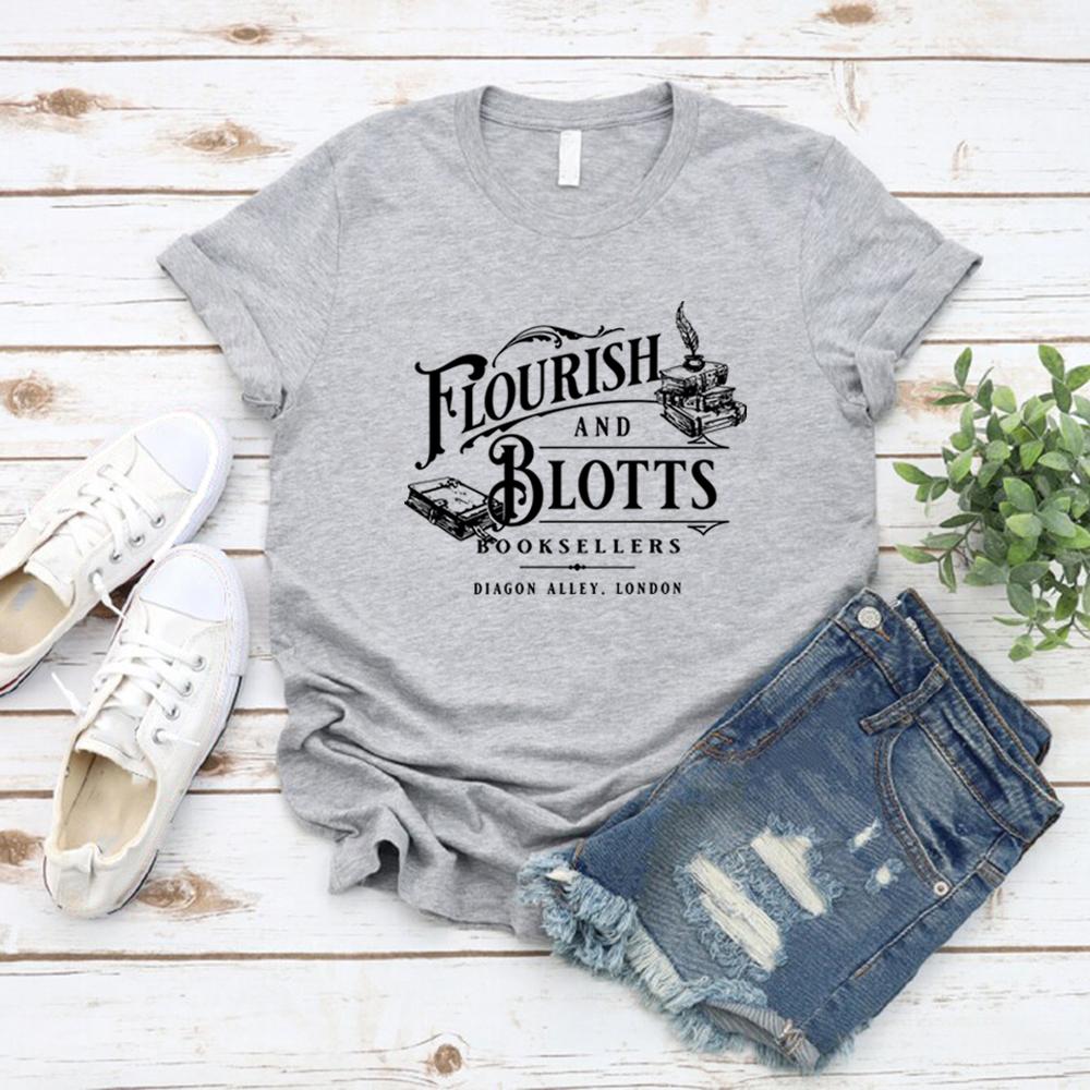 Flourish and Blotts Maglietta Negozio di Libri Magici Magia T-shirt Magiche Scuola di Magia T-shirt Mondo Magico T-shirt Grafiche