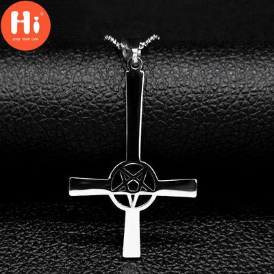 Hi Inverted Cross Occult Pentagram Necklace Upside Down Cross Gothic Satan Necklaces Lucifer Satanic Jewelry Cruz Invertida
