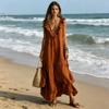 Ladies' Casual Sleeveless Cotton Linen V-neck Big Swing Dress