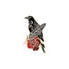 Crescent Ribbon Flower Brooch: Trendy Black Feather Crow Fashion Accessory