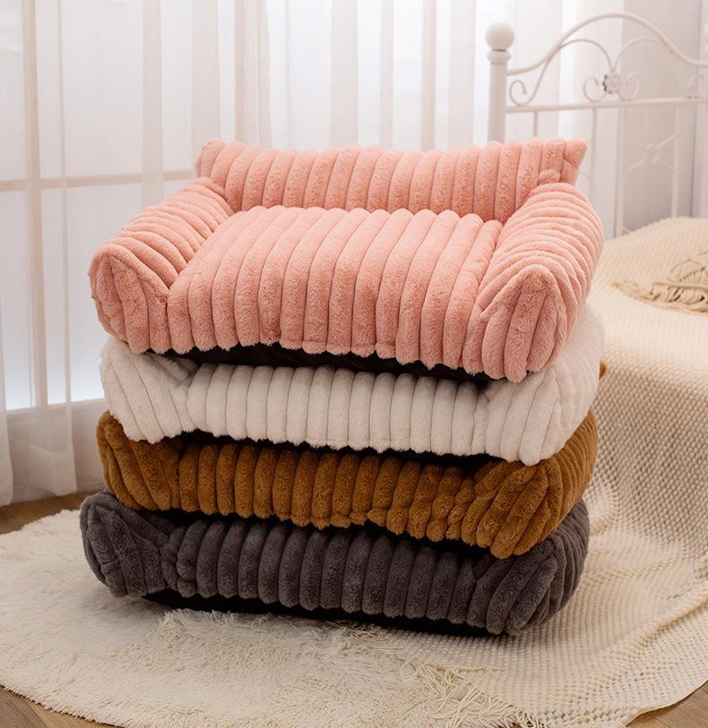 Cross-Border Plush Pet Bed: Large Rabbit Fur Sofa, Wear-Resistant Dog/Cat Nest for All Seasons.