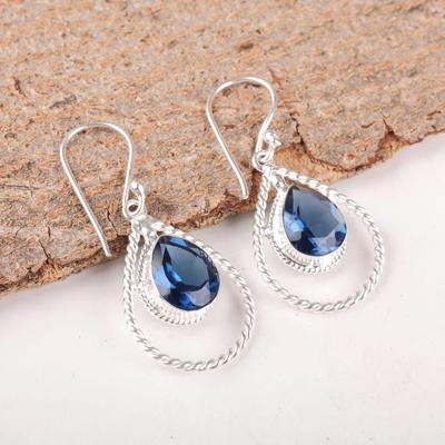 London Blue Topaz Gemstone Jewelry, 925 Solid Sterling Silver Earrings, Handmade Bohemian Earrings For Gift