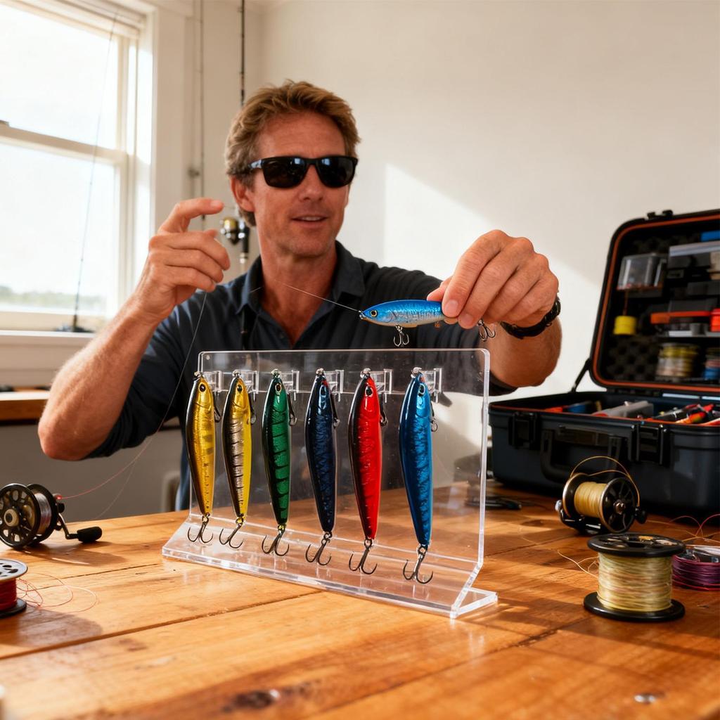 Fishing Lure Display Case 10-Hole Bait Acrylic Display Stand Fishing Lure Organizer for Tackle Boat Gear Storage Collection Home
