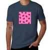 Strawberries on a pink background TShirt Work Wear Short Sleeve TShirt