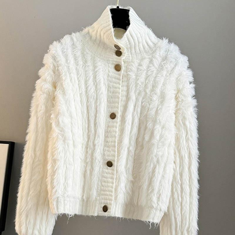Sweaters Coat Cardigan for Women Autumn Winter Vintage Loose Long Sleeve Knit Cardigan High-neck Sweaters Jacket