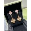 V Metal Material Natural Pink Shell Two Flowers Four Leaf Clover Earrings Four Leaf Clover Design Dynamic and Smooth Lines Easy to Wear Non Allergic
