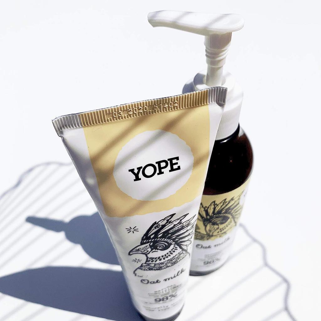 YOPE Natural for all hair with a sweet and gentle oat milk and ECOCERT Shampoo, 300ml, types, scent, certified.